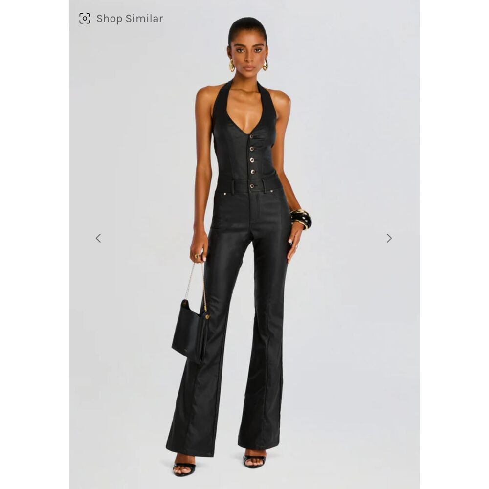 Retrofête Cynthia Coated Denim Jumpsuit Womens L Black Western Cowgirl Retro NWT
